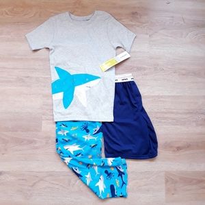 Carters 3 Piece Sea Shark Pajamas Matching Set - Boy's Size 12 Blue/Gray